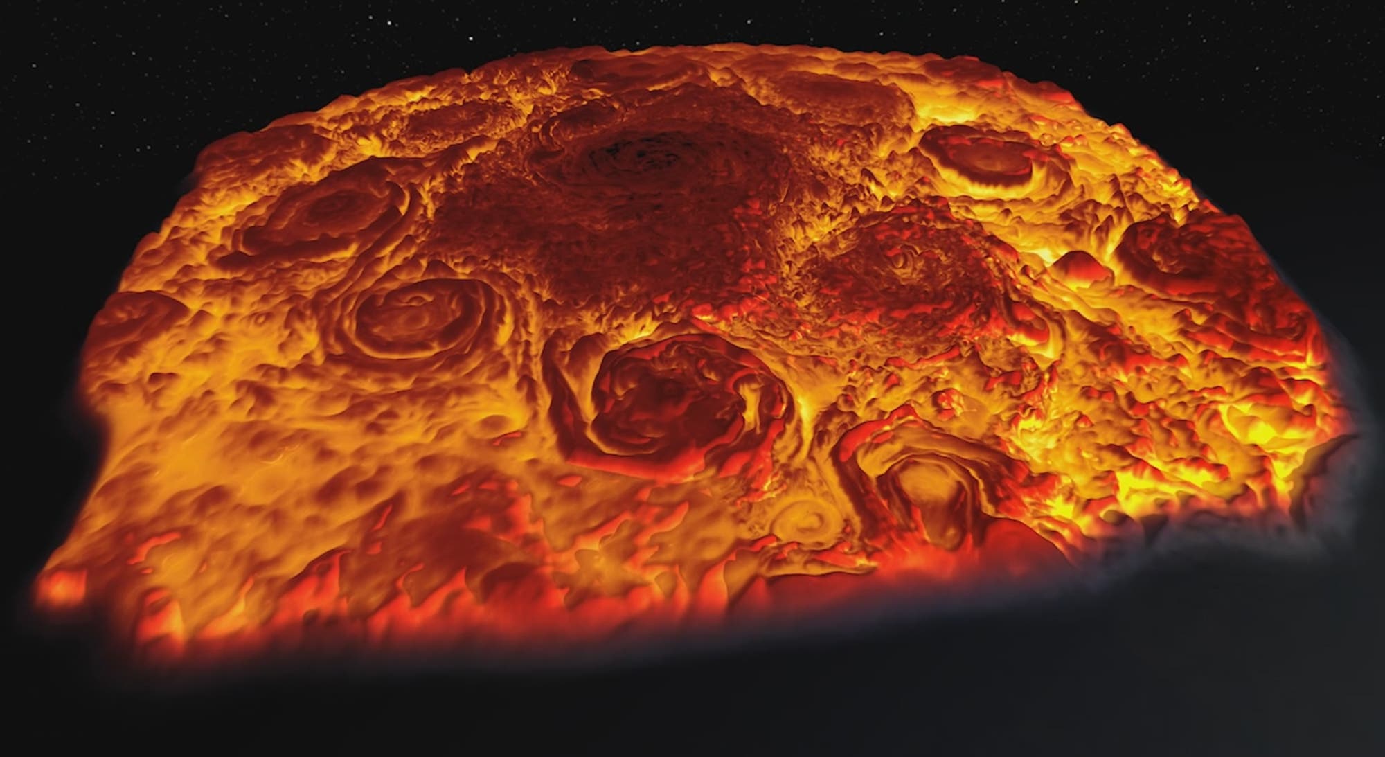 Jupiters glühender Nordpol (Infrarotaufnahme der US-Raumsonde Juno)