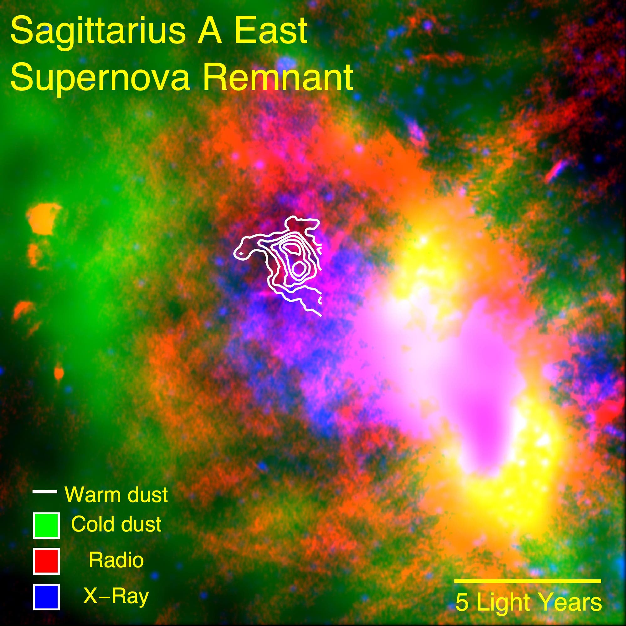 Der Supernova-Überrest SNR Sgr A Ost (Falschfarbenkomposit)