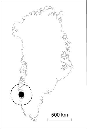 Ort des Einschlagkraters auf Grönland