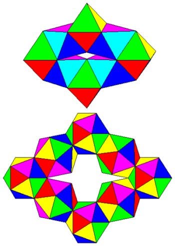 Rautenförmige Ringe aus Oktaedern und Ikosaedern