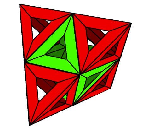 Oktaeder mit vier aufgesetzten Tetraedern