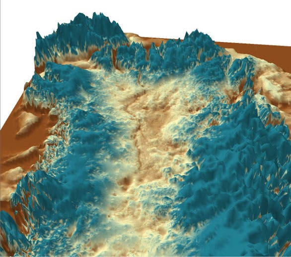 3-D Ansicht des Canyons unter dem grönländischen Eis