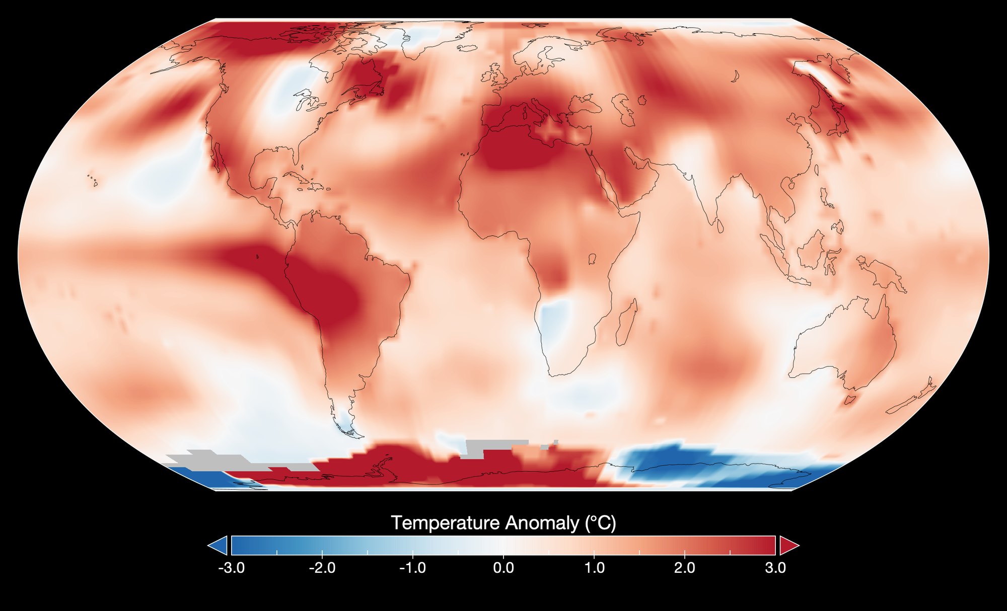 Eine Weltkarte zeigt Abweichungen der weltweiten Temperaturen im Juli 2023