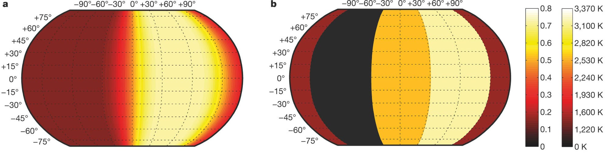 Temperaturkarte vom Exoplaneten 55 Cancri e