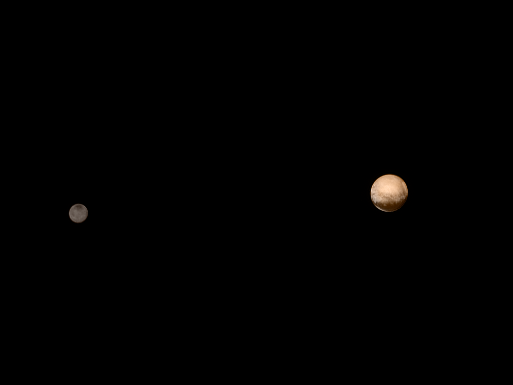 Pluto und Charon am 8. Juli 2015 (Farbbild)