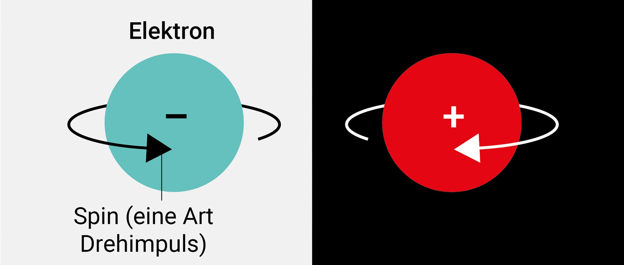 Illustration von Ladung und Spin in Elektron und Positron