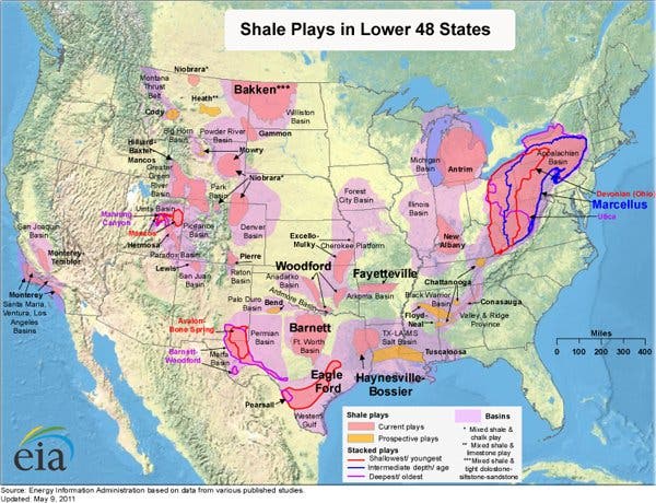 Schiefergasfelder in den USA
