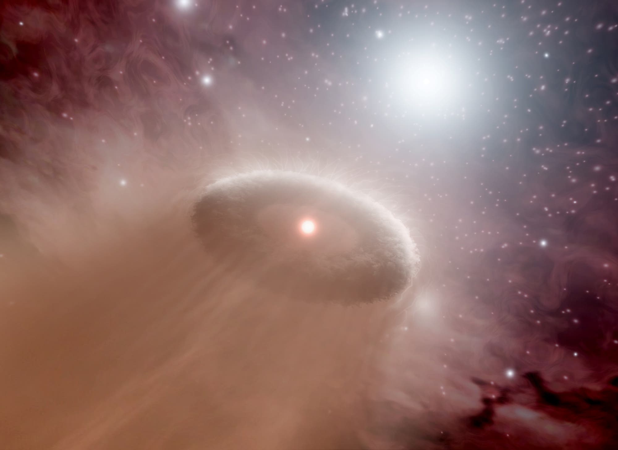 Künstlerische Darstellung einer verdampfenden protoplanetaren Scheibe um einen jungen Stern