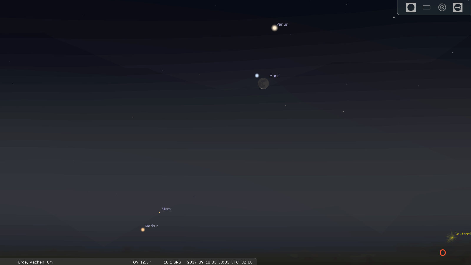 Die Konstellation Venus, Mondsichel und Regulus am Morgen des 18. September 2017