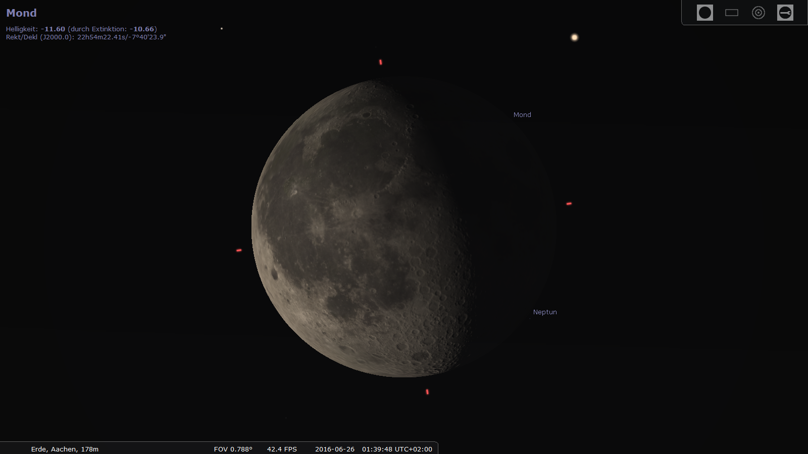 Neptunbedeckung durch den Mond am 26. Juni 2016