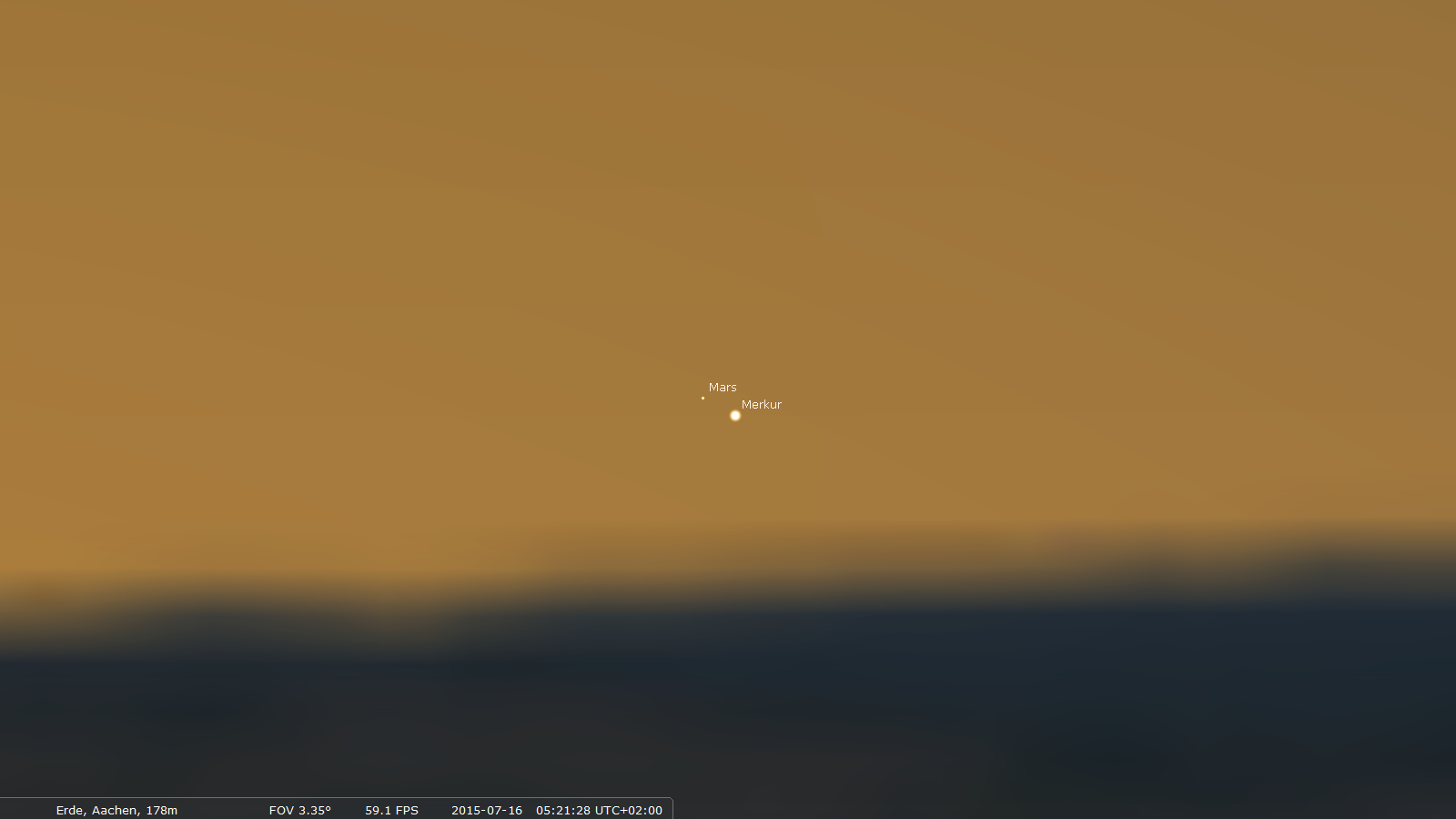 Die Konjunktion von Merkur und Mars am frühen Morgen des 16. Juli 2015