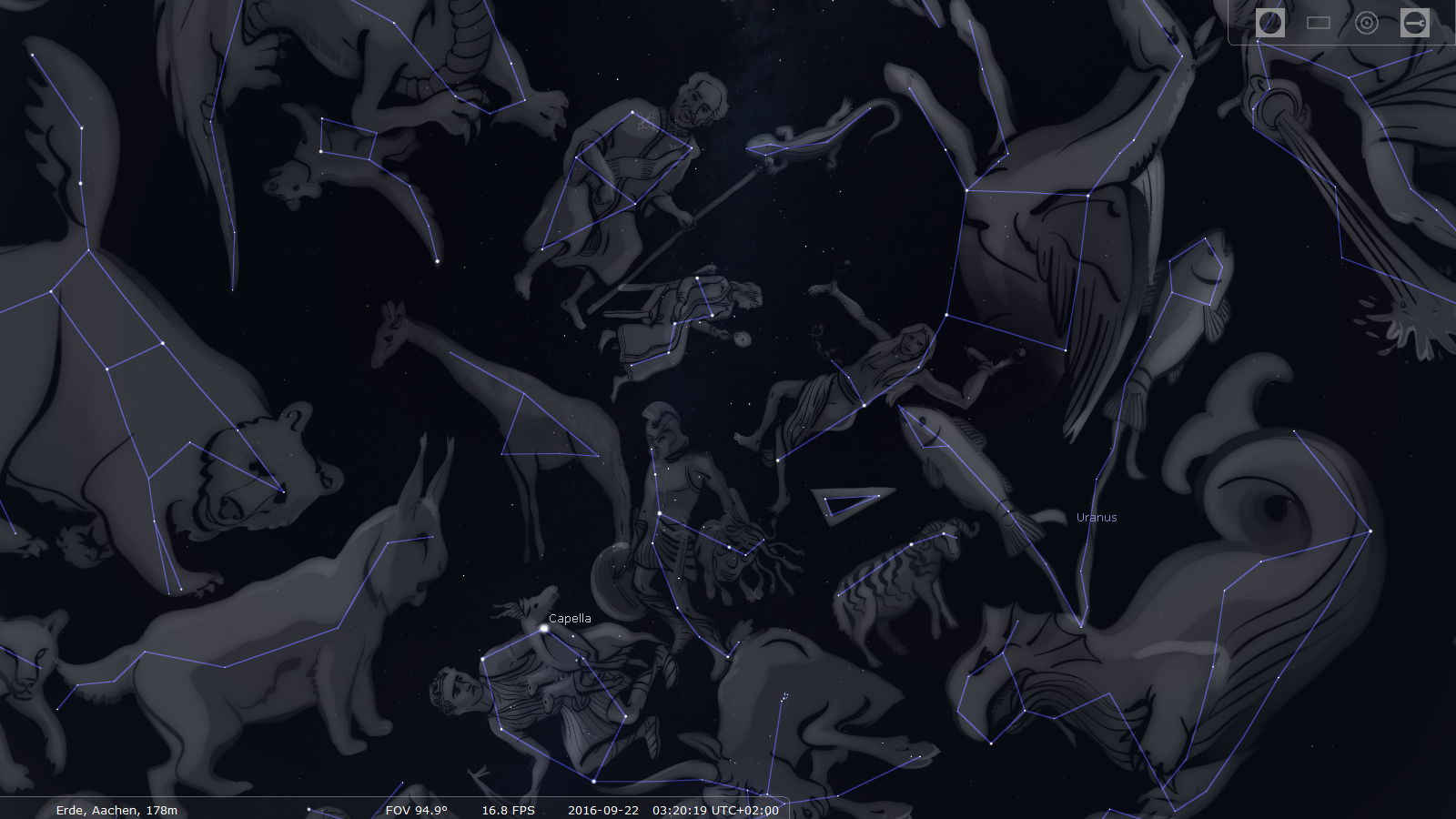 Übersicht der Sternbilder im Herbst mit den mythischen Figuren