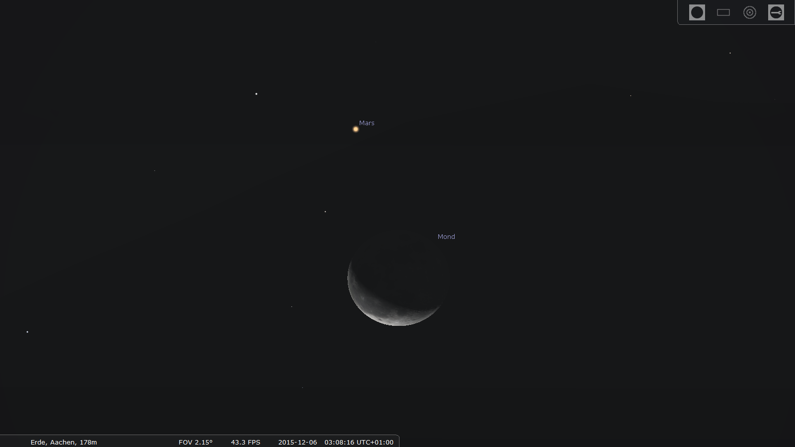 Mond und Mars am Morgenhimmel des 6. Dezember 2015