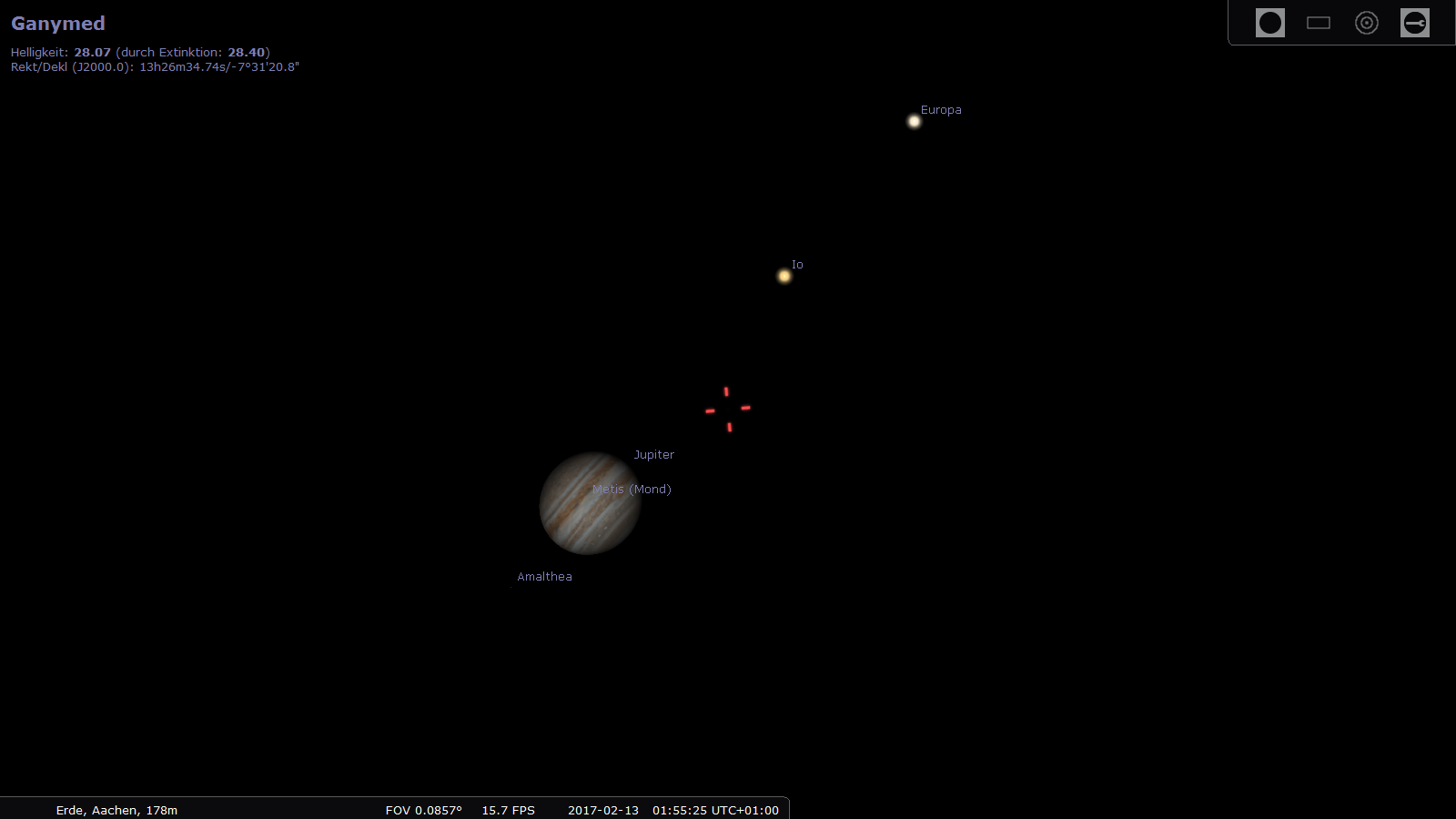 Der verfinsterte Ganymed verschwindet im Jupiterschatten (Künstlerische Darstellung)