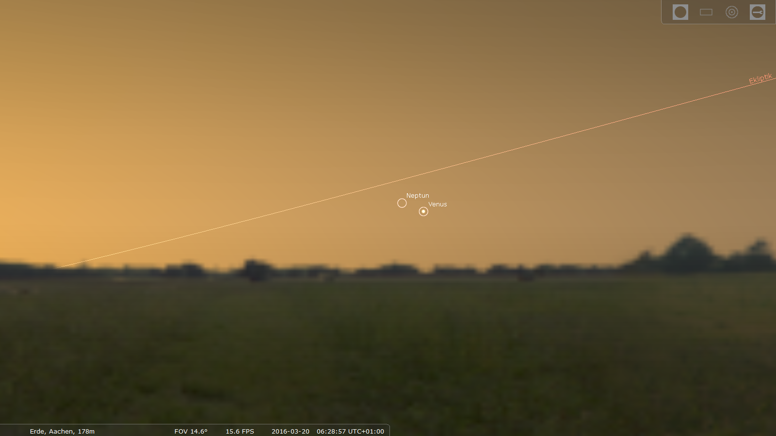 Die Planeten Neptun und Venus in der Morgendämmerung (Horizontansicht)