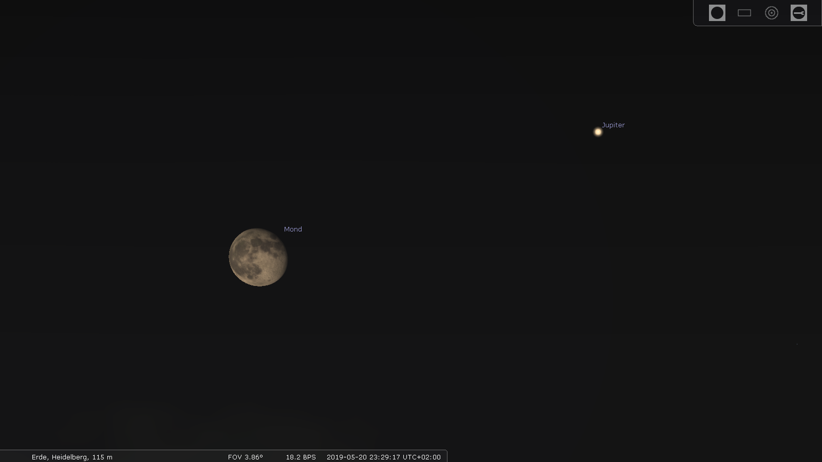 Mond und Jupiter über dem Südost-Horizont