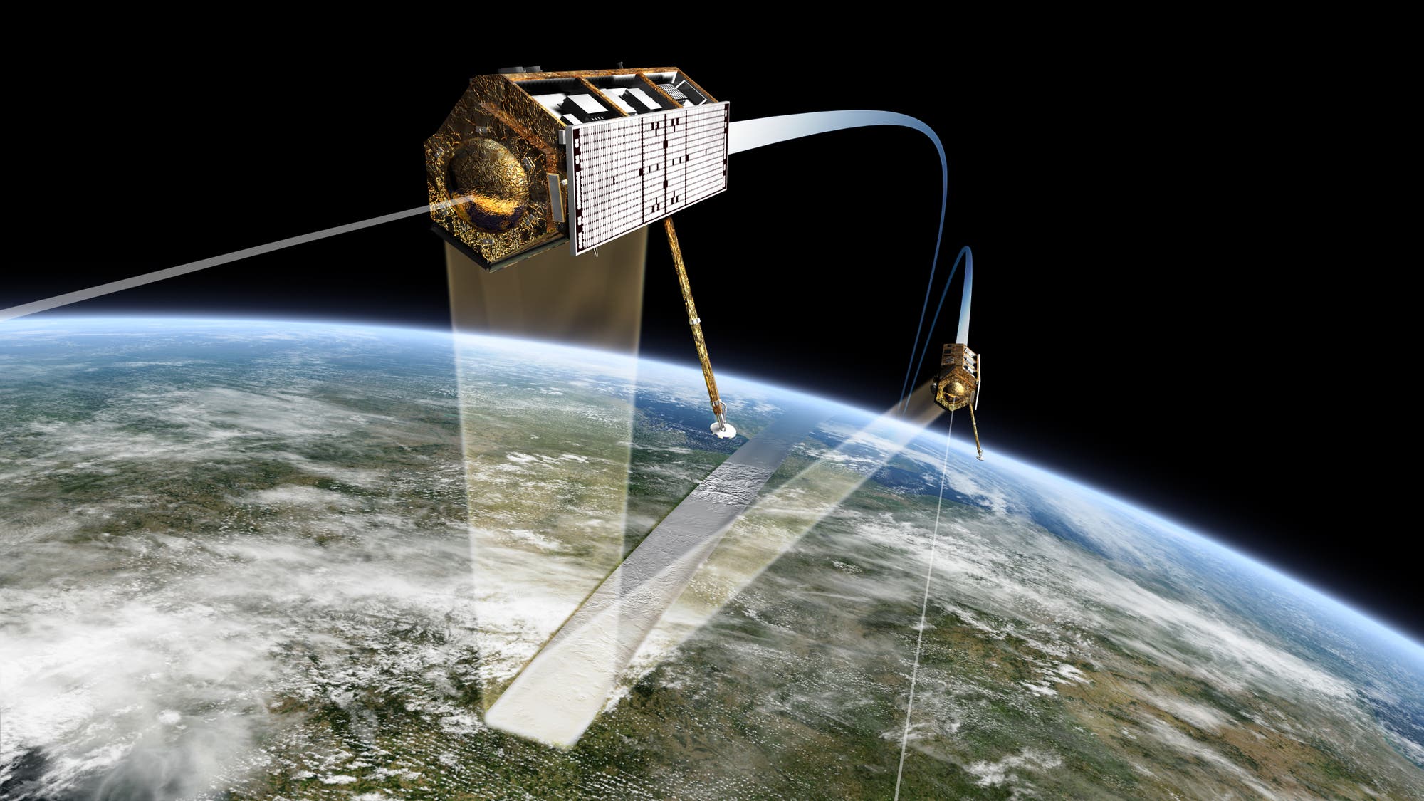 Die Radarsatelliten TANDEM-X und TerraSAR-X im Formationsflug