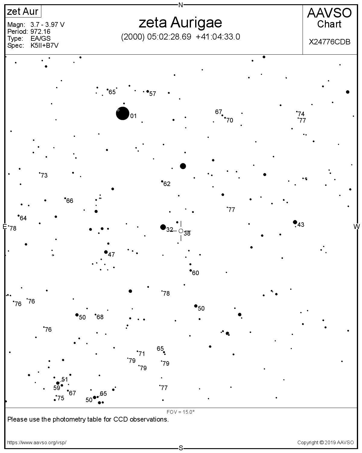 Aufsuchkarte für den Stern Zeta Aurigae im Sternbild Fuhrmann