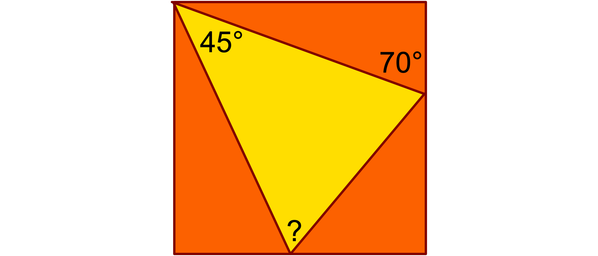 Drei Winkel in einem Dreieck innerhalb eines Quadrats