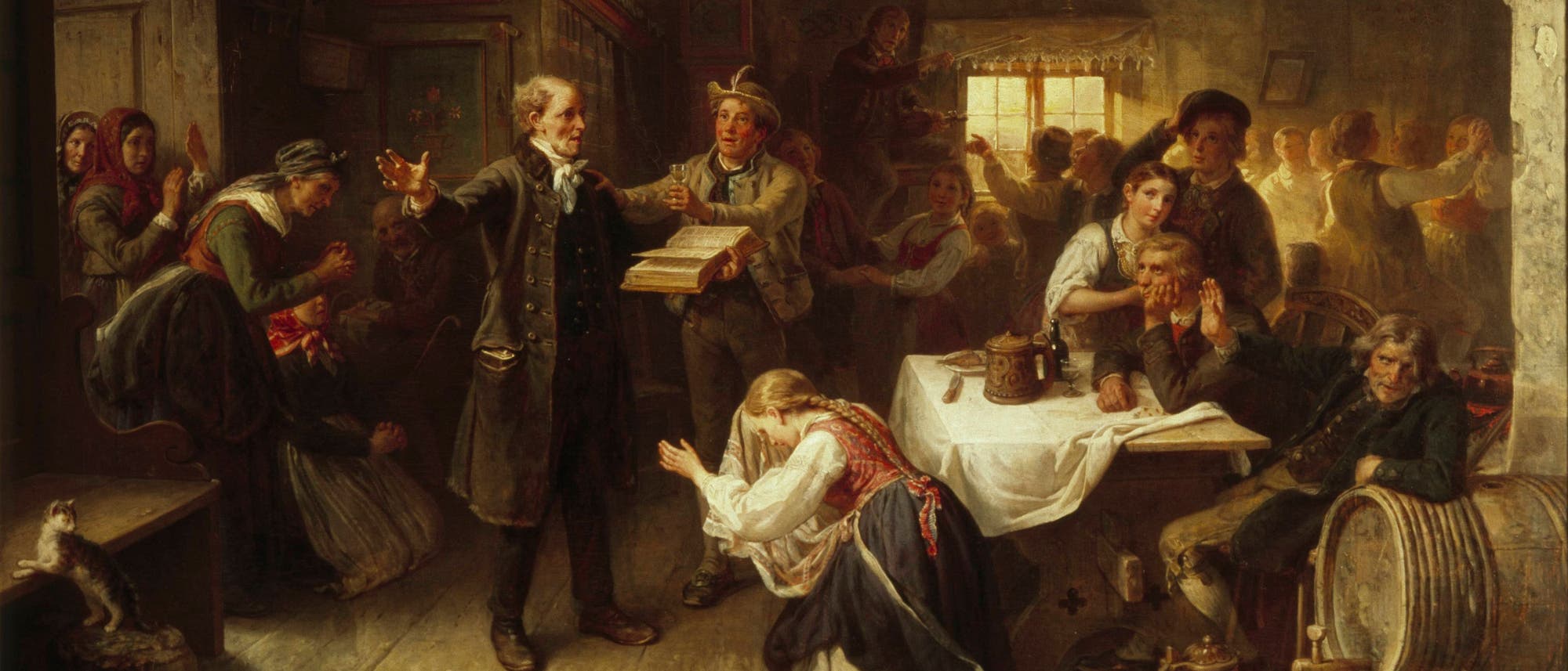 Ein Prediger (Revivalist) tritt in einer Wirtschaft auf. Ölgemälde von Bengt Nordenberg, 1866.