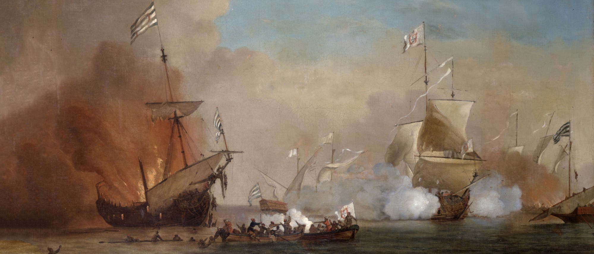 Piraten attackieren ein englisches Segelschiff, Gemälde aus der Schule von Willem van de Velde dem Jüngeren, um 1700