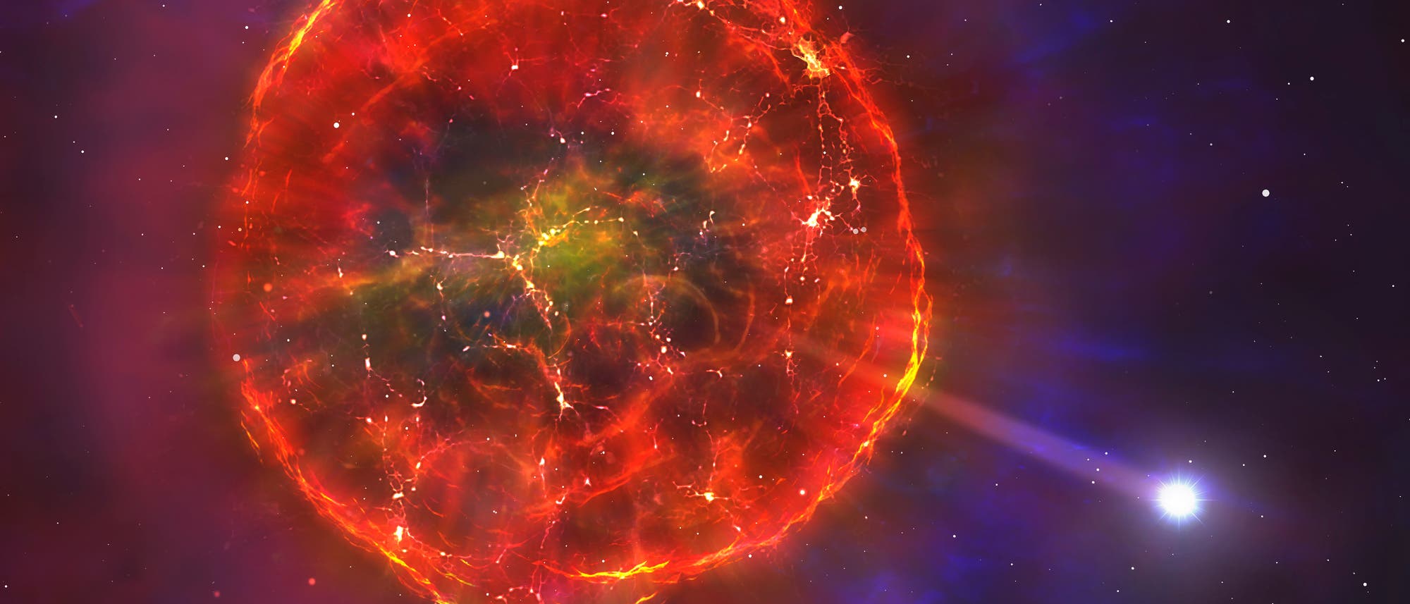 Weißer Zwergstern entkommt aus Supernova-Trümmerwolke (künstlerische Darstellung)