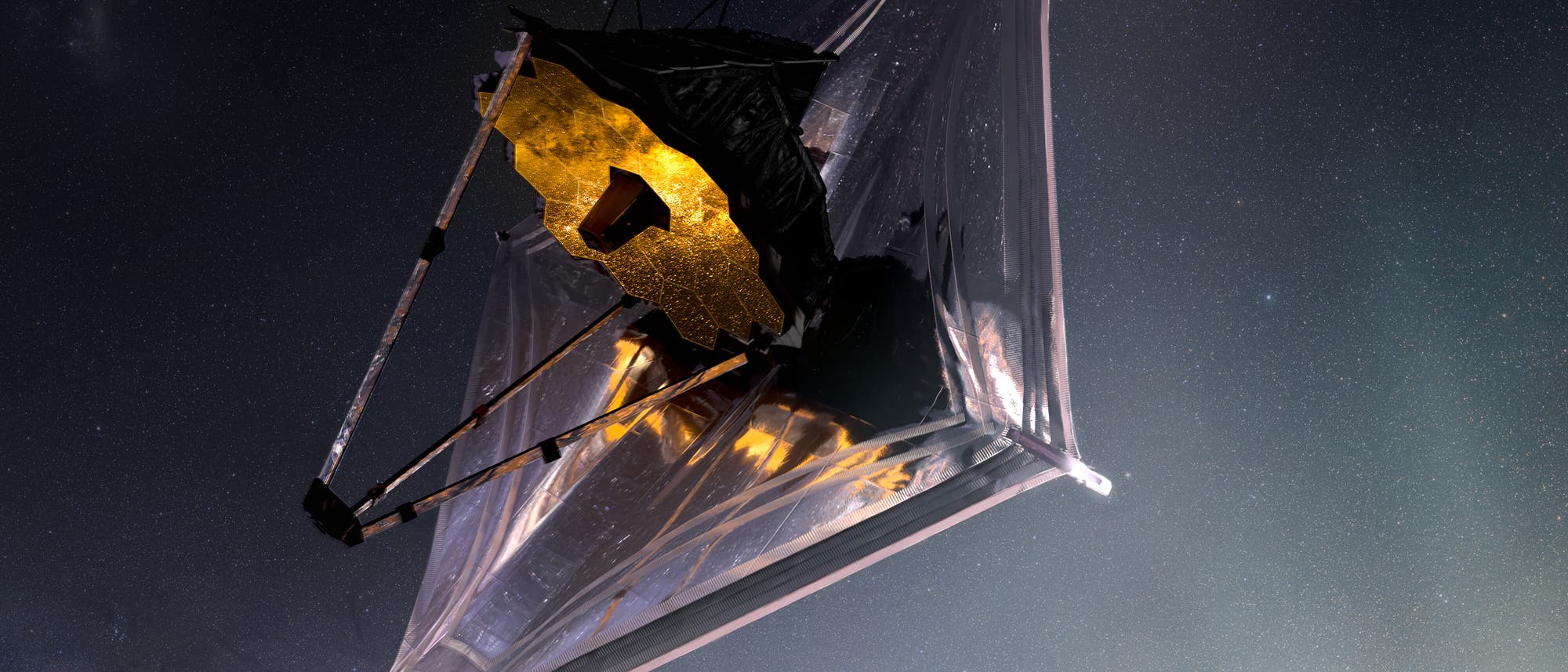 Diese Computersimulation zeigt das im All entfaltete James Webb Space Telescope.