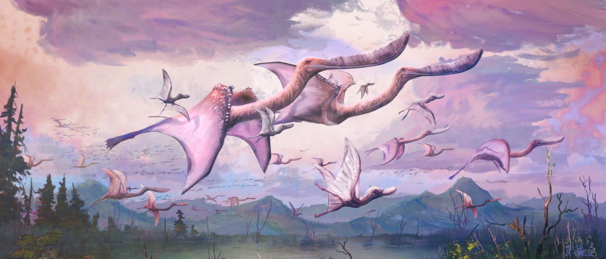 Pterosaurierfamilie beim Flug