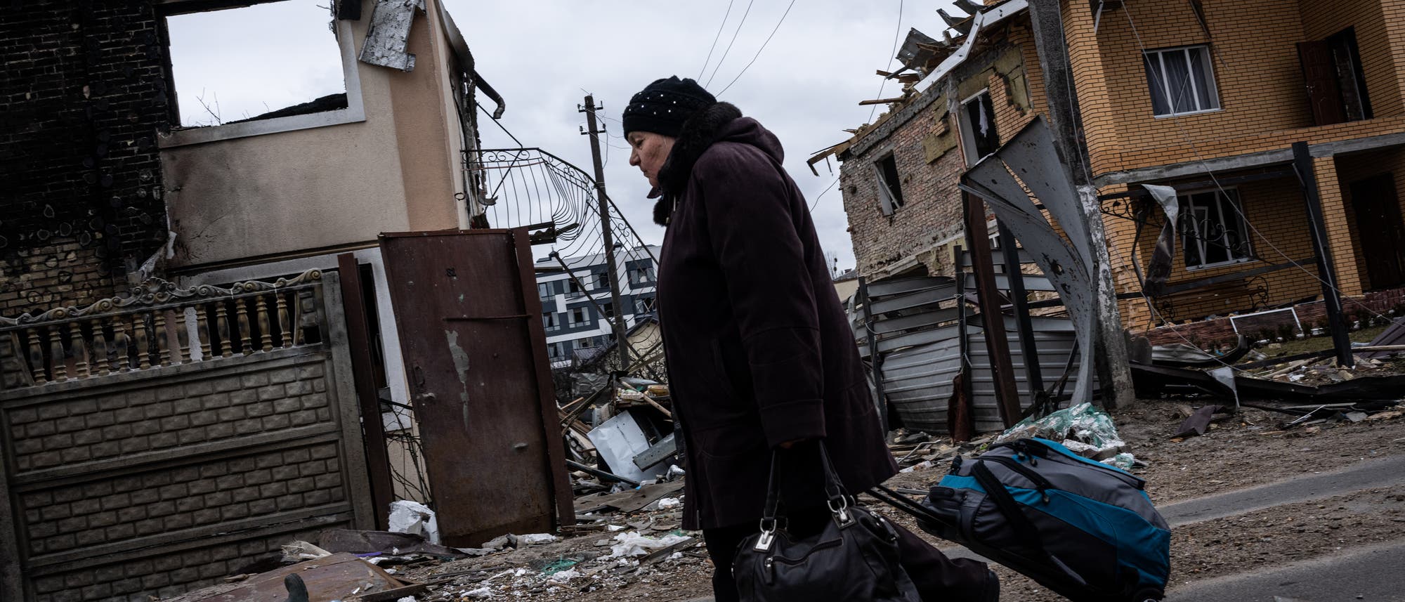Zerstörte Häuser in Irpin nordwestlich von Kiew am 5. März 2022.