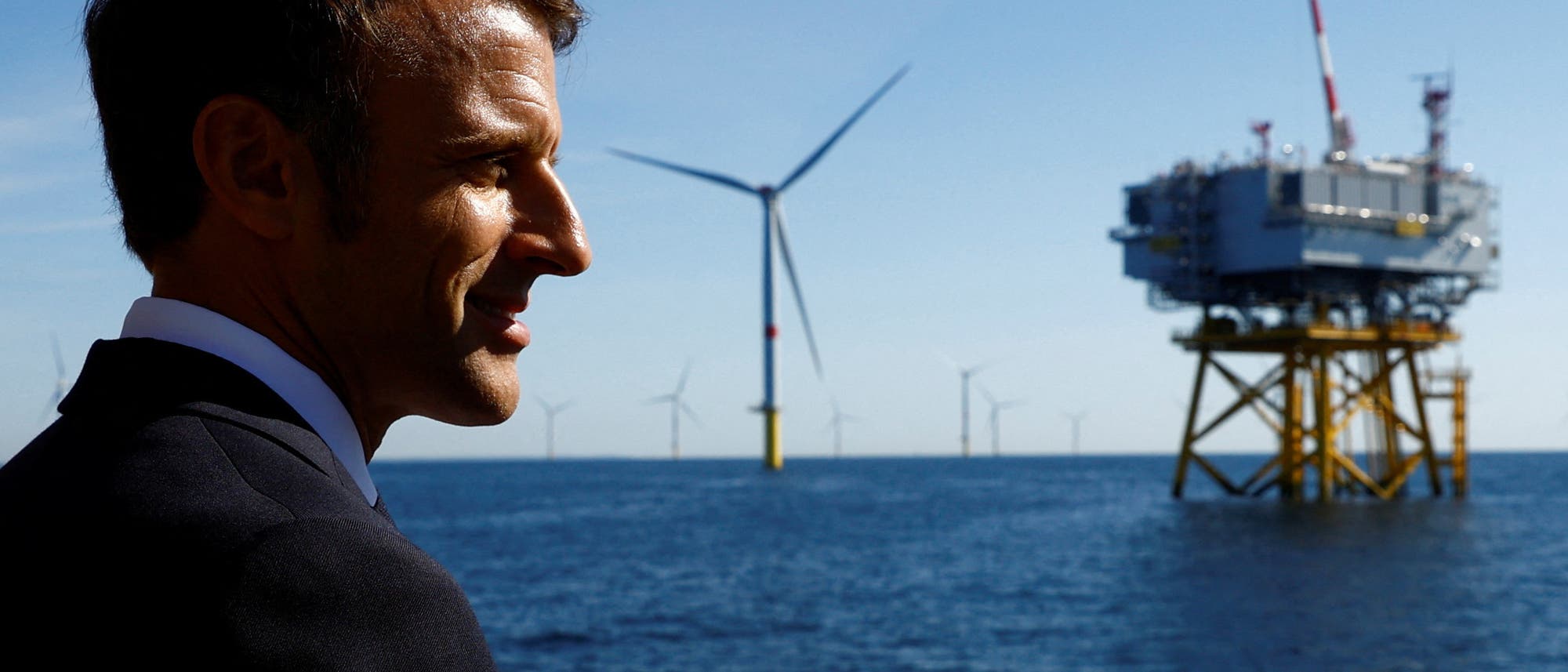 Der französische Präsident Emmanuel Macron bei der Eröffnung eines Windparks