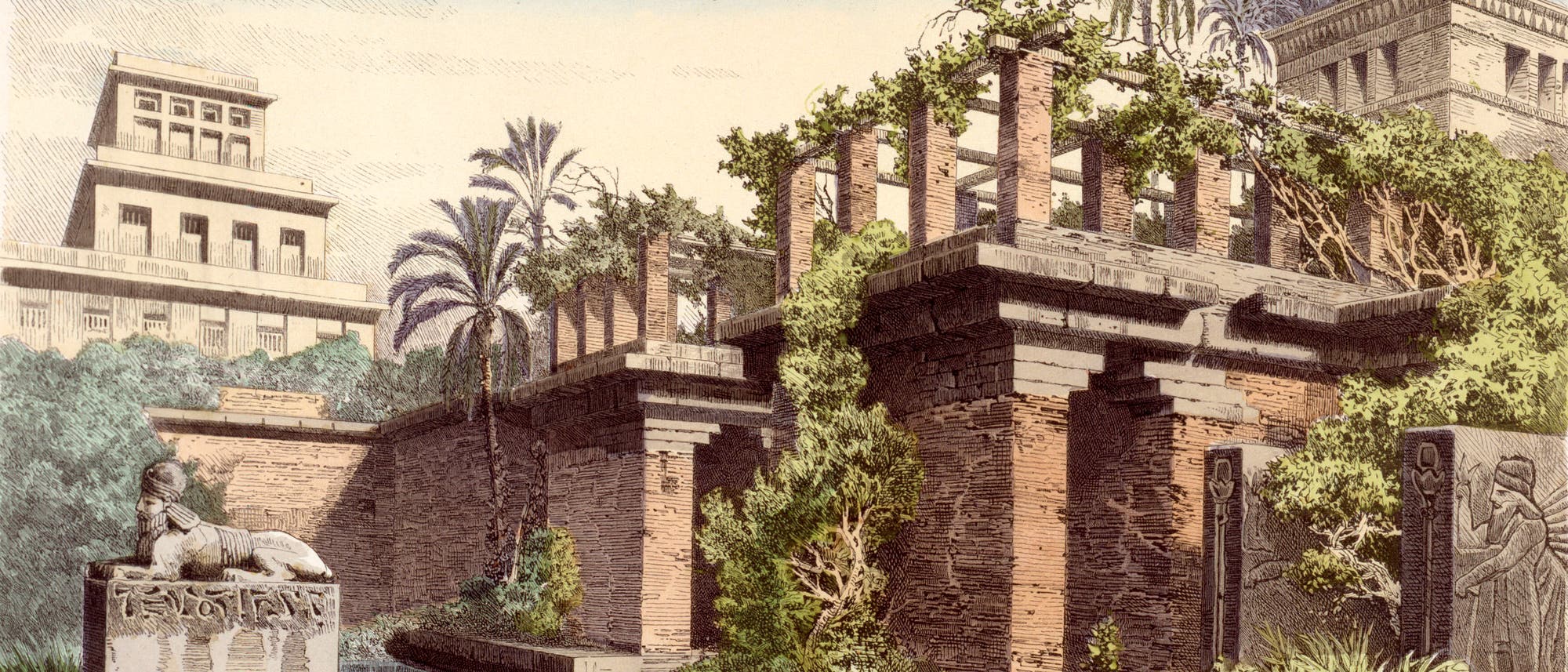 Illustration der Hängenden Gärten von Babylon, eines der Sieben Weltwunder der Antike.
