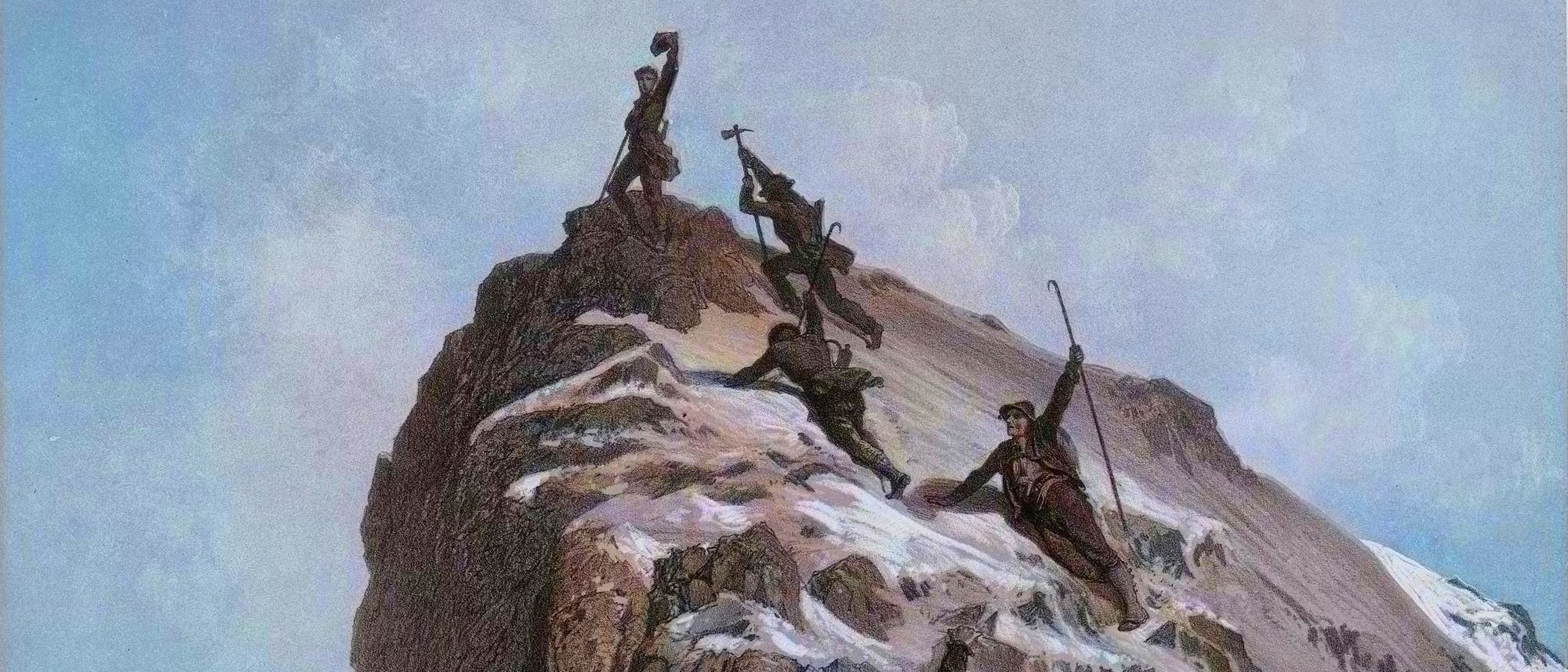 Illustration der Erstbesteigung des Matterhorns 1865.