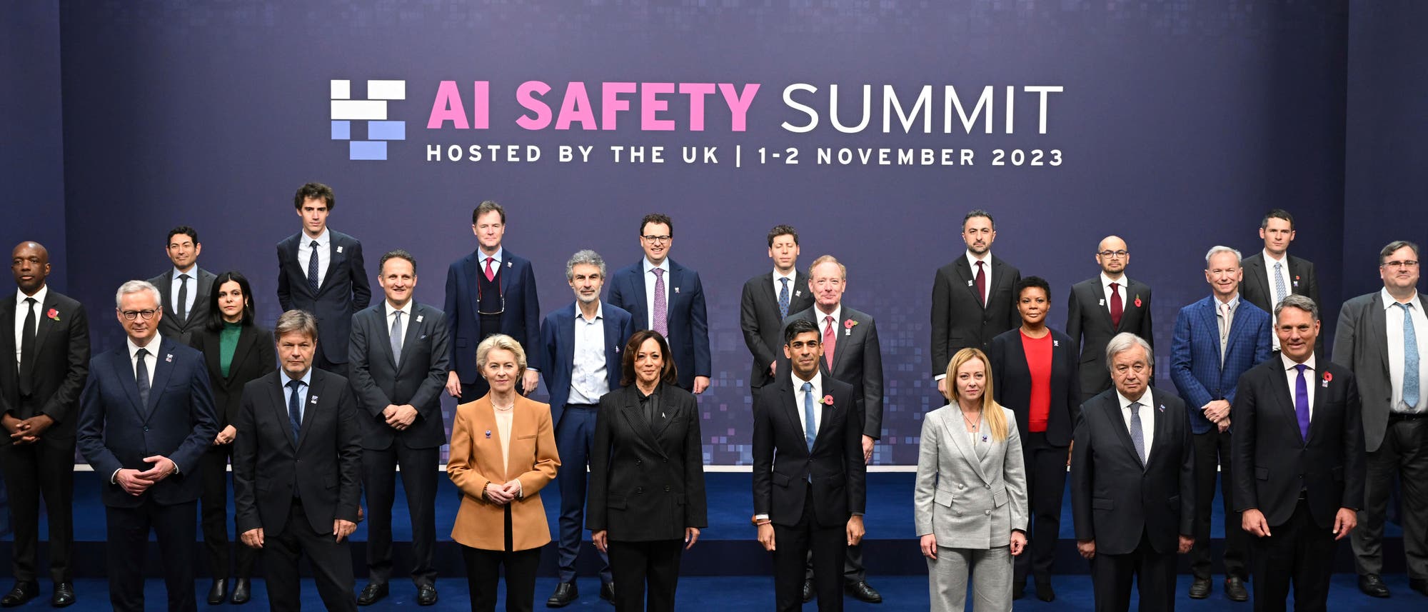 Gruppenfoto der Regierungschefs vom AI Safety Summit in London, 2. November 2023.