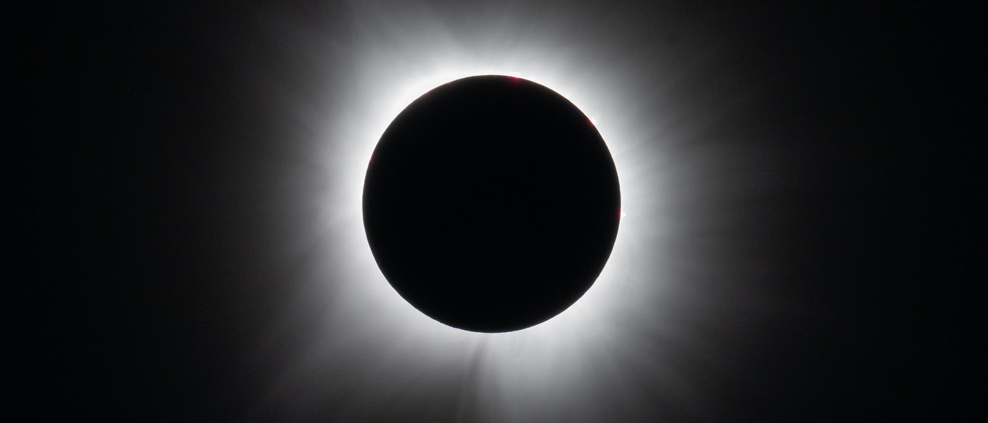 Foto de la corona solar vista durante el eclipse solar del 8 de abril de 2024 en el momento de la totalidad.