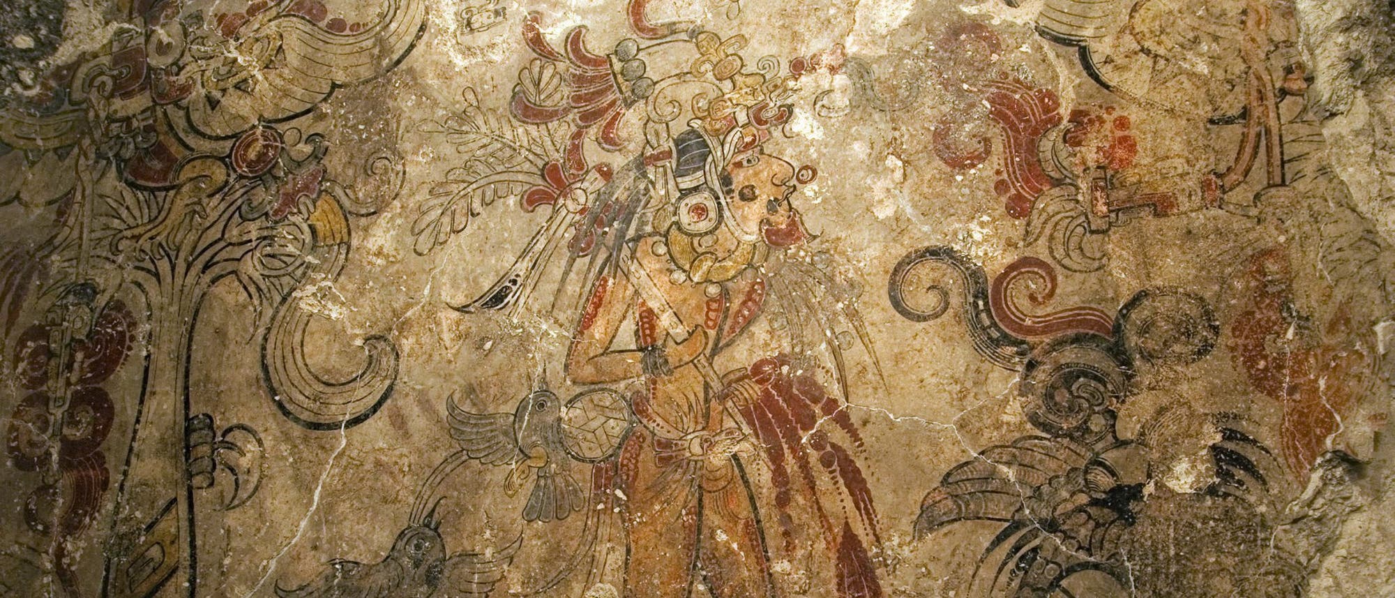 Wandmalerei der Mayakultur von San Bartolo, Guatemala, aus der Zeit um 100 v. Chr.