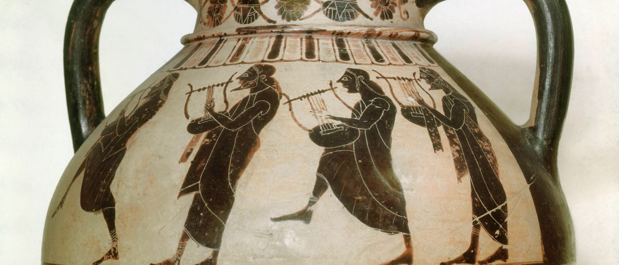  Musikanten mit Lyren auf einer griechischen Vase aus der Zeit um 560/550 v. Chr. (Symbolbild)