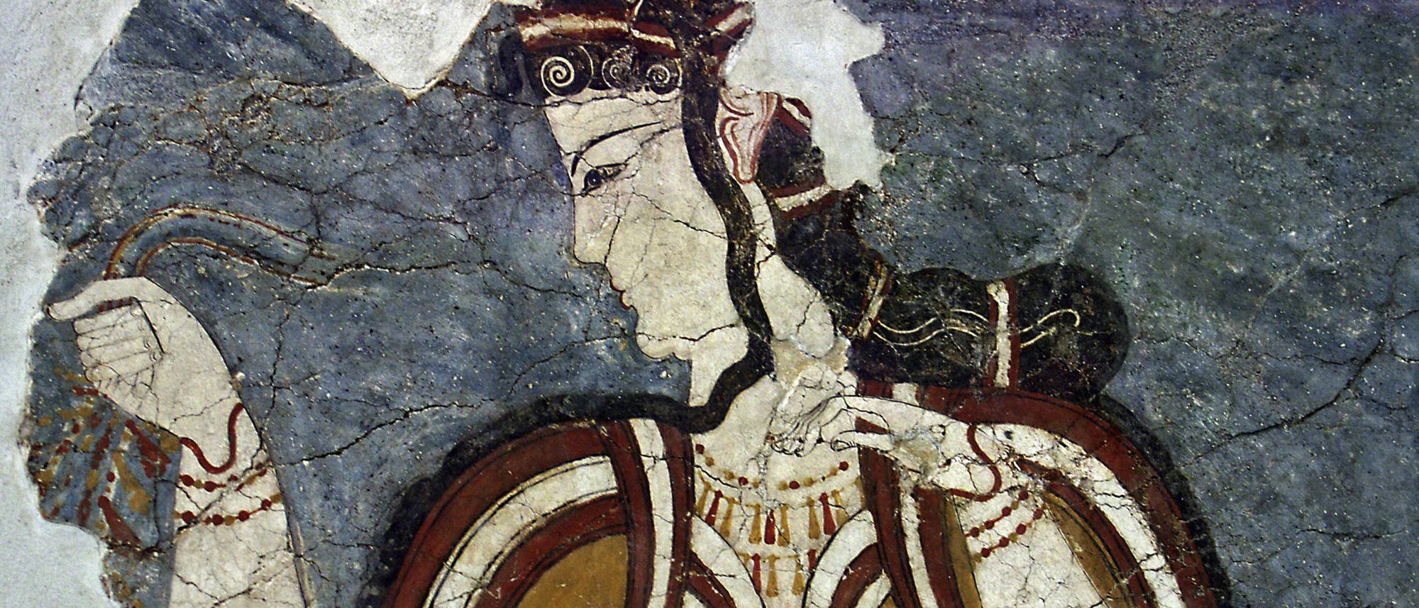 Das mykenische Wandbild einer Frau stammt aus einem Haus in Mykene, 13. Jahrhundert v. Chr.