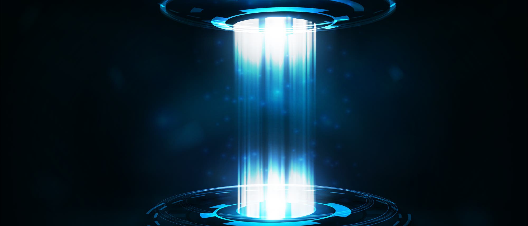 Eine digitale Kunstillustration zeigt einen futuristischen Lichtstrahl, der von einem schwebenden, scheibenförmigen Objekt ausgeht. Der Strahl leuchtet intensiv in Blau- und Weißtönen und erzeugt einen mystischen Effekt. Der Hintergrund ist dunkel, was den Kontrast und die Leuchtkraft des Lichts verstärkt. Die Szene vermittelt ein Gefühl von Science-Fiction und Technologie. Eine digitale Kunstillustration zeigt einen futuristischen Lichtstrahl, der von einem schwebenden, scheibenförmigen Objekt ausgeht. Der Strahl leuchtet intensiv in Blau- und Weißtönen und erzeugt einen mystischen Effekt. Der Hintergrund ist dunkel, was den Kontrast und die Leuchtkraft des Lichts verstärkt. Die Szene vermittelt ein Gefühl von Science-Fiction und Technologie.