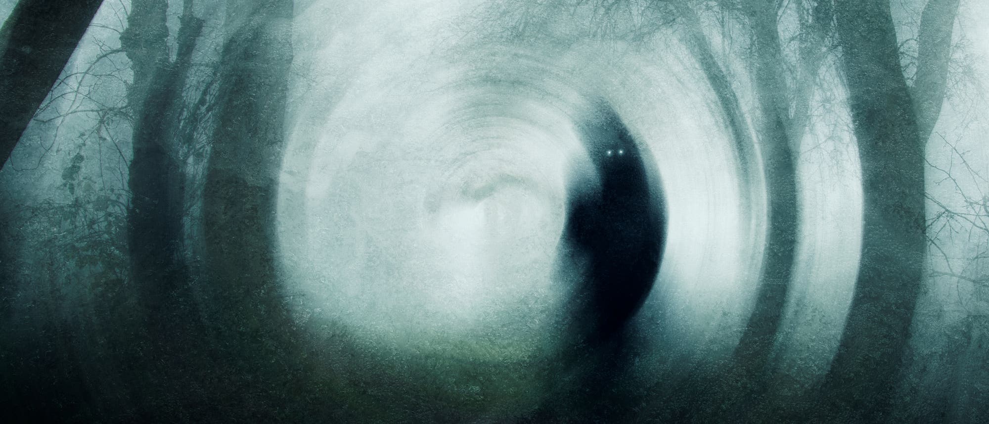 Ein mystisches Kunstbild zeigt einen nebligen Wald mit hohen, kahlen Bäumen. In der Mitte des Bildes ist eine dunkle, schemenhafte Gestalt mit leuchtenden Augen zu sehen, die eine geheimnisvolle und unheimliche Atmosphäre erzeugt. Der Hintergrund ist in kühlen Blau- und Grautönen gehalten, was die düstere Stimmung verstärkt. Die Szene wirkt surreal und zieht den Betrachter in eine geheimnisvolle Welt. Ein mystisches Kunstbild zeigt einen nebligen Wald mit hohen, kahlen Bäumen. In der Mitte des Bildes ist eine dunkle, schemenhafte Gestalt mit leuchtenden Augen zu sehen, die eine geheimnisvolle und unheimliche Atmosphäre erzeugt. Der Hintergrund ist in kühlen Blau- und Grautönen gehalten, was die düstere Stimmung verstärkt. Die Szene wirkt surreal und zieht den Betrachter in eine geheimnisvolle Welt.