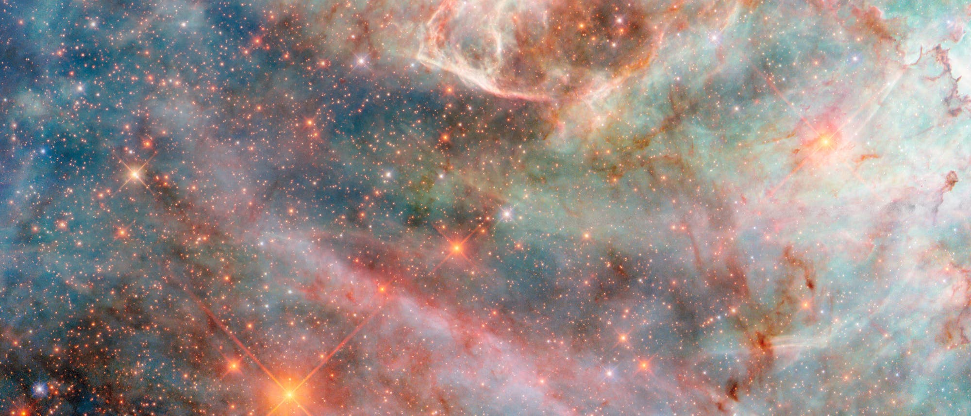 Aufnahme des Weltraumteleskops Hubble von Sternen und interstellaren Wolken in der Großen Magellanschen Wolke, einer nahen Nachbargalaxie Aufnahme des Weltraumteleskops Hubble von Sternen und interstellaren Wolken in der Großen Magellanschen Wolke, einer nahen Nachbargalaxie