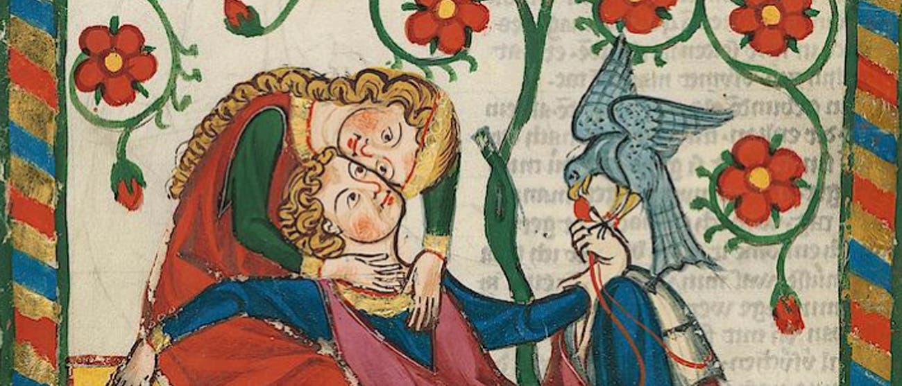 Die Menschen des Mittelalters werden oft als geistig unreif dargestellt. Dabei unterlag beispielsweise der Ausdruck von Gefühlen damals ebenso komplexen Regeln wie heute – und zwar nicht nur im stark formalisierten Minnesang (hier eine Miniatur aus der Manessischen Liederhandschrift).