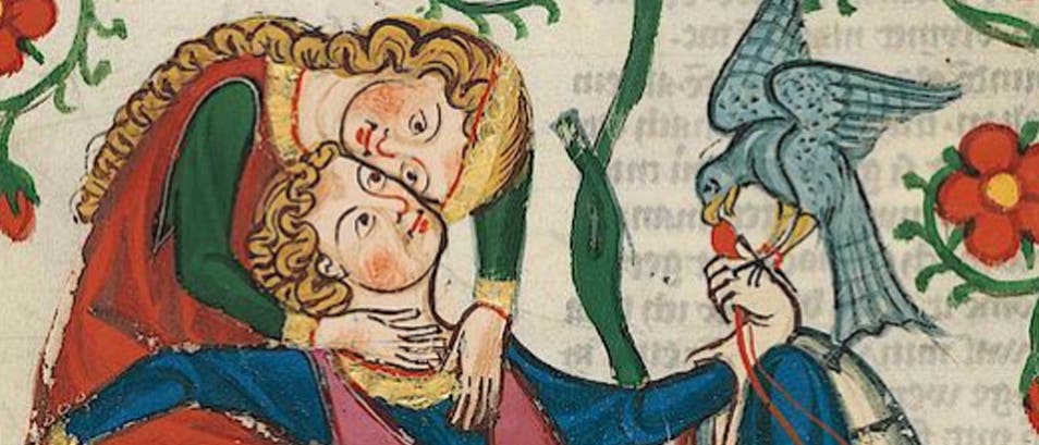 Die Menschen des Mittelalters werden oft als geistig unreif dargestellt. Dabei unterlag beispielsweise der Ausdruck von Gefühlen damals ebenso komplexen Regeln wie heute – und zwar nicht nur im stark formalisierten Minnesang (hier eine Miniatur aus der Manessischen Liederhandschrift).