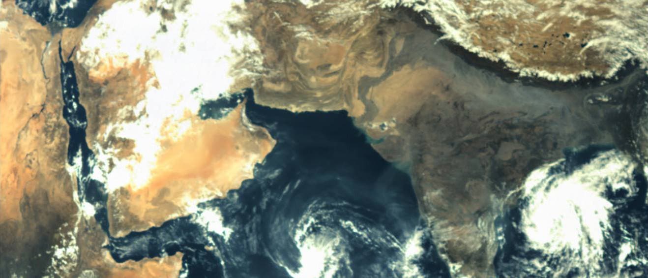Testbild der Erde von der indischen Marssonde Mangalyaan