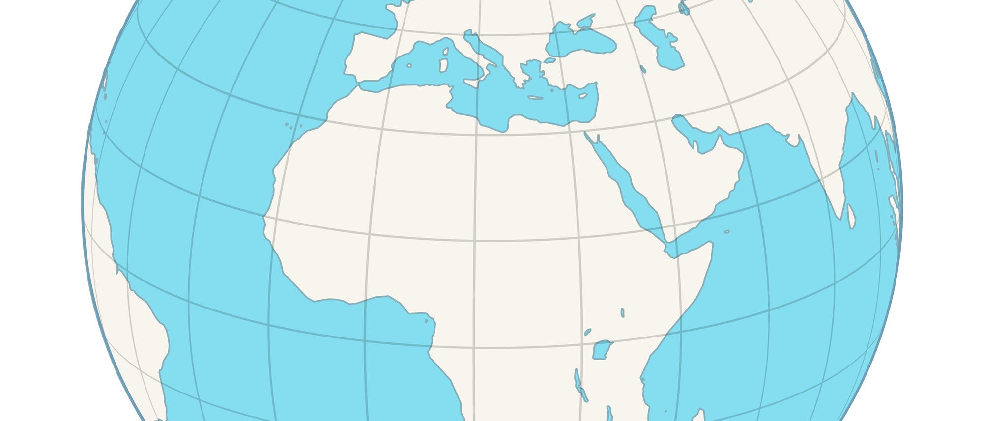 Eine stilisierte Weltkarte zeigt Europa, Afrika und Teile Asiens und des Nahen Ostens. Die Kontinente sind in Beige dargestellt, während die Ozeane in Hellblau gefärbt sind. Die Karte ist in einer dreidimensionalen Kugelform dargestellt, die die Erdkrümmung betont. Eine stilisierte Weltkarte zeigt Europa, Afrika und Teile Asiens und des Nahen Ostens. Die Kontinente sind in Beige dargestellt, während die Ozeane in Hellblau gefärbt sind. Die Karte ist in einer dreidimensionalen Kugelform dargestellt, die die Erdkrümmung betont.