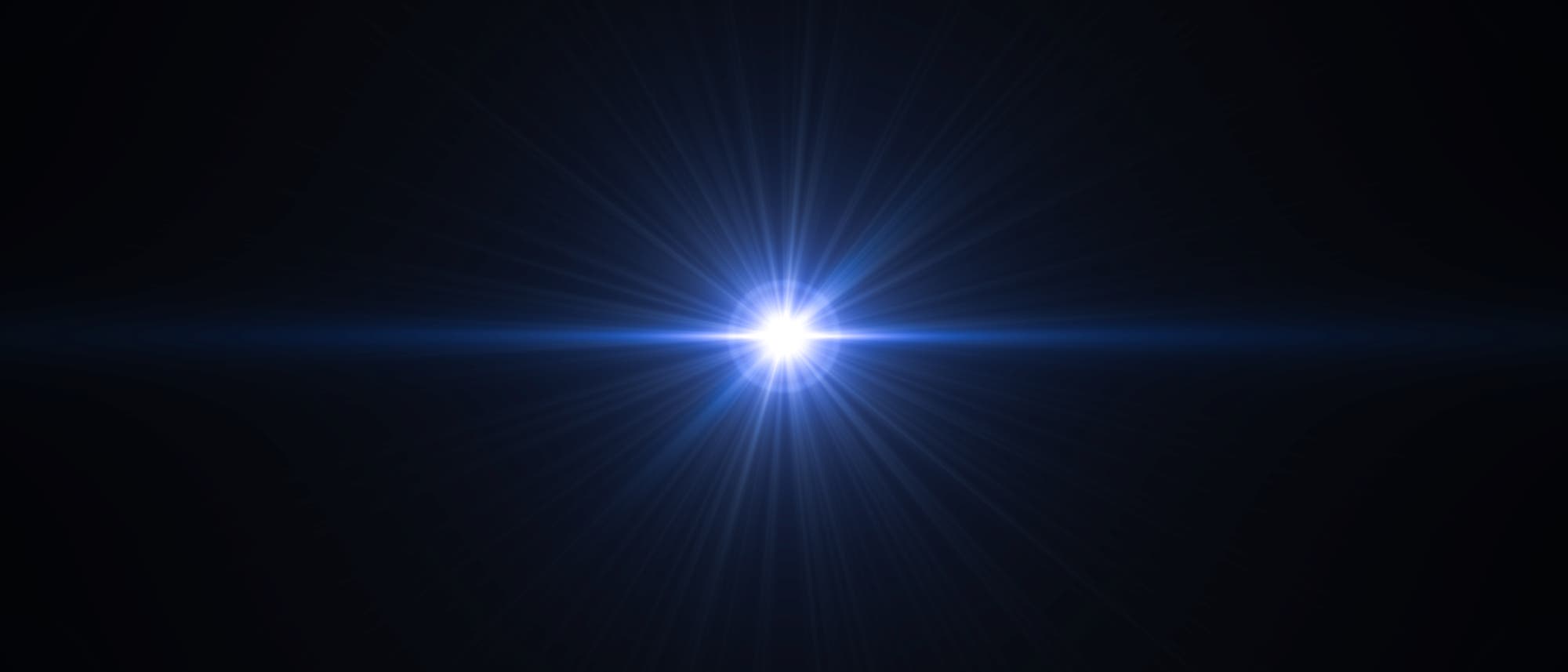Ein hell leuchtender Stern auf einem dunklen Hintergrund. Der Stern strahlt intensive blaue Lichtstrahlen aus, die sich gleichm&auml;&szlig;ig in alle Richtungen ausbreiten. Die Darstellung vermittelt den Eindruck von Energie und Helligkeit im Weltraum.