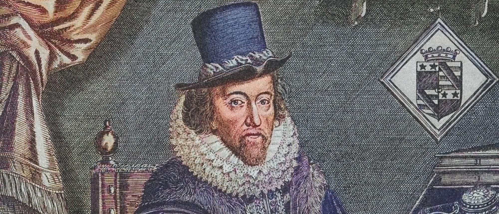 Ein historisches Portr&auml;t eines Mannes in aufwendiger Kleidung, einschlie&szlig;lich eines hohen Hutes und eines R&uuml;schenkragens. Im Hintergrund ist ein Wappen mit einer Krone und geometrischen Mustern zu sehen. Der Mann sitzt auf einem Stuhl neben einem Tisch mit B&uuml;chern und einem Tintenfass. Die Szene vermittelt einen Eindruck von Adel und Gelehrsamkeit.