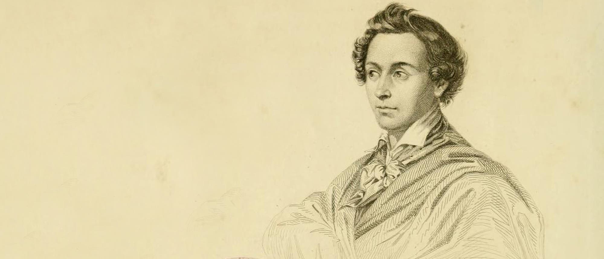 Eine detaillierte Skizze eines Mannes in formeller Kleidung, mit einem Umhang und einer dekorativen Schleife um den Hals. Der Hintergrund ist schlicht gehalten. Auf der linken Seite befindet sich ein Stempel mit der Aufschrift "Boston Public Library". Unten rechts ist der Name "Antoine Carême" zu sehen.