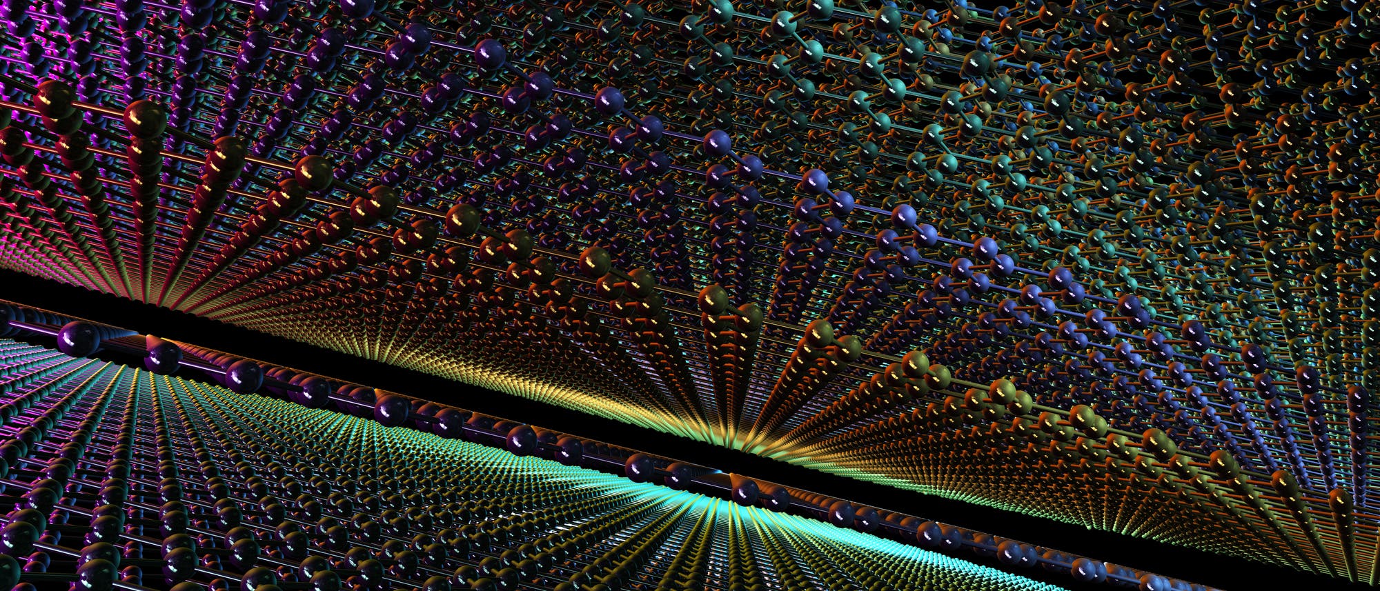 Ein Blick zwischen die hexagonalen Kohlenstoffschichten des Graphits.