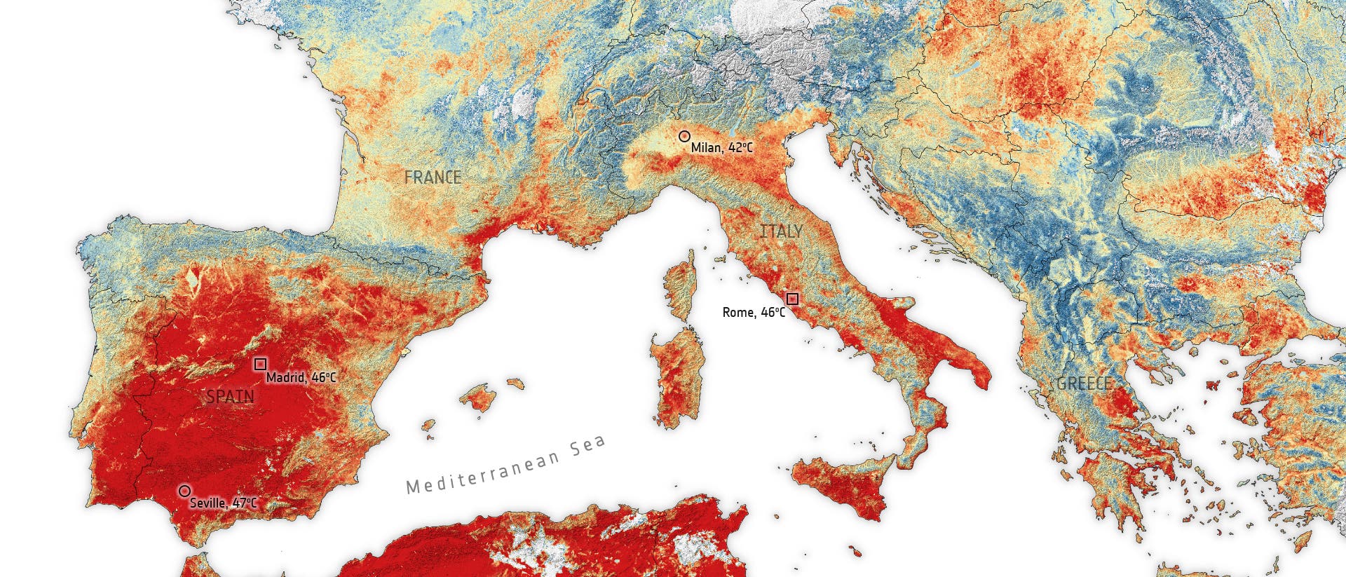 Prognostizierte Temperaturen in Europa Mitte Juli