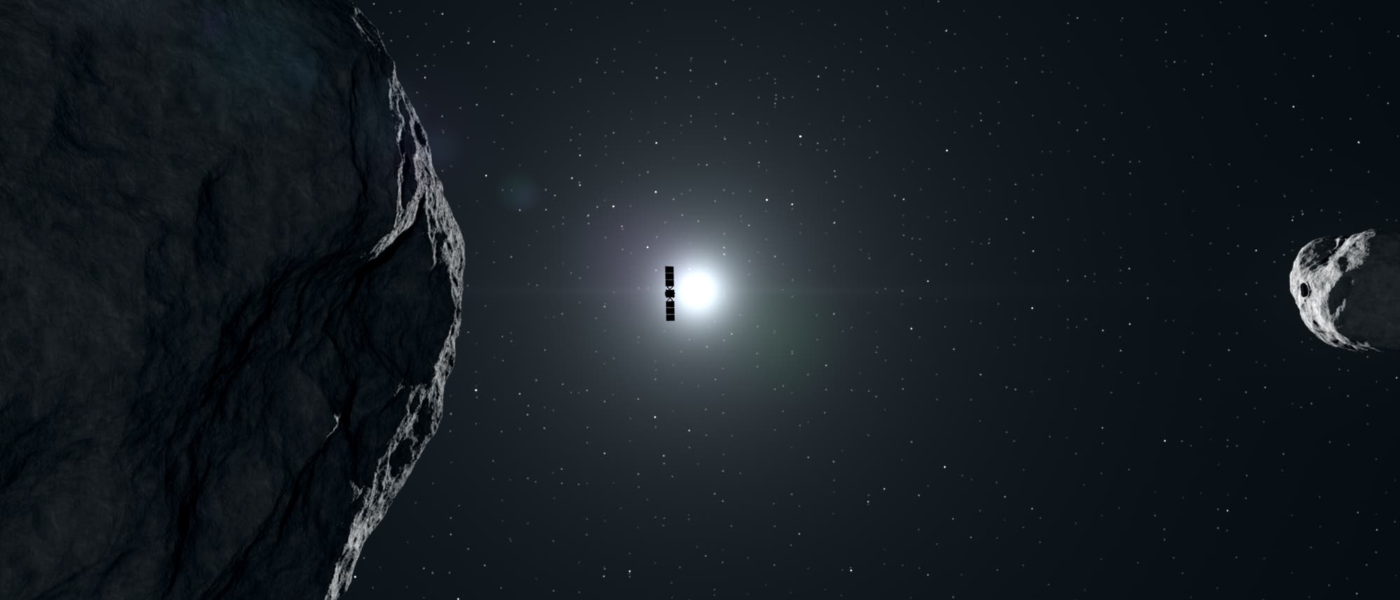 La sonda espacial Hera entre el asteroide Didymos y su luna Dimorphos